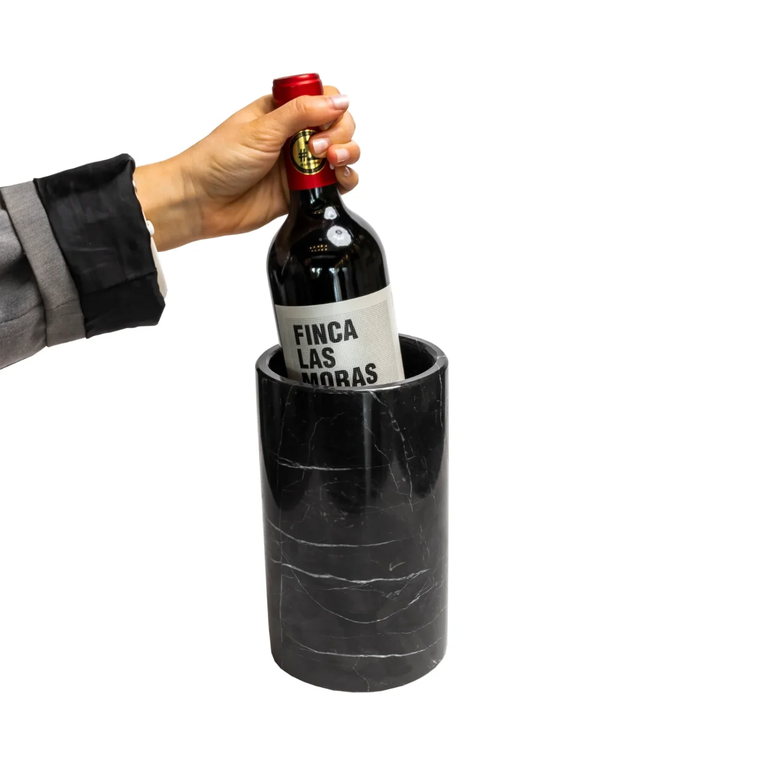 Enfriador de Vino Cilíndrico en Mármol Negro con Vetas Blancas