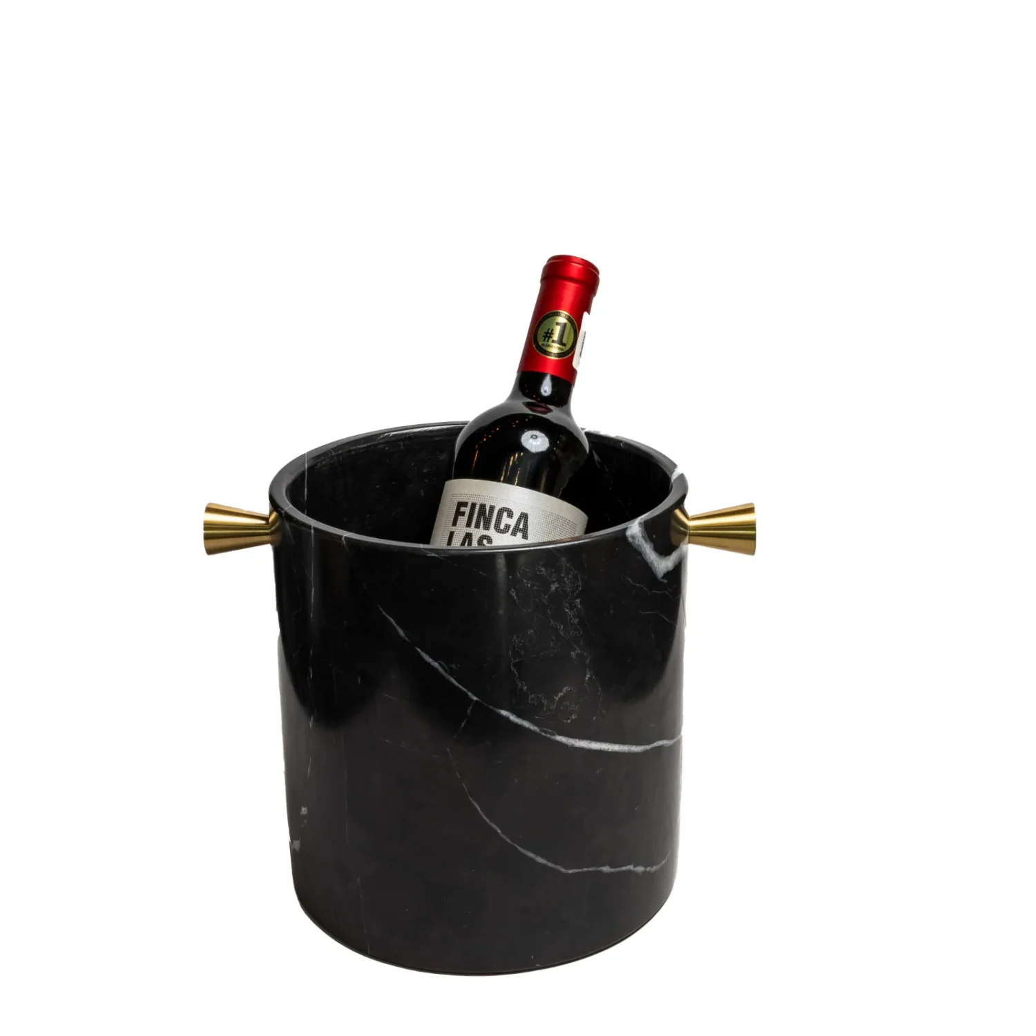 Enfriador de Vino en Mármol Negro con Asas Doradas